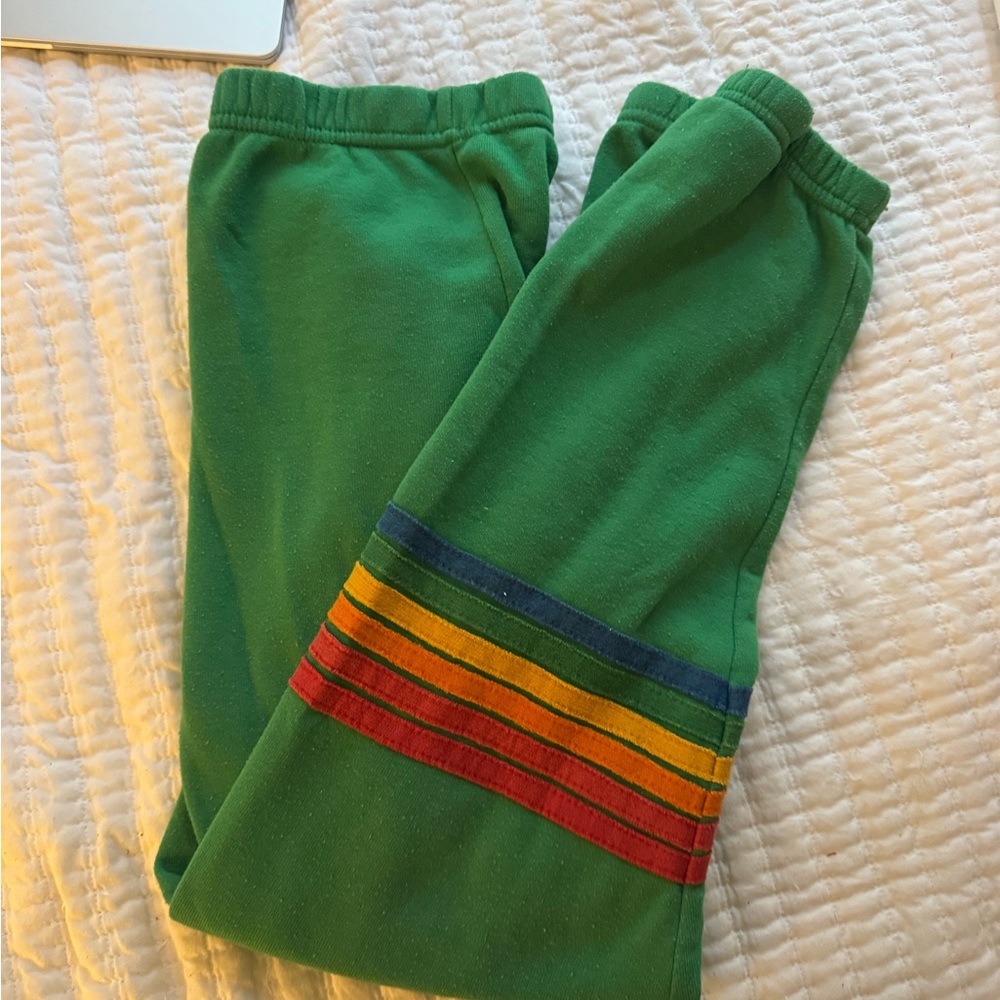 Green Aviator Nation Sweatpants with Rainbow Stripes
